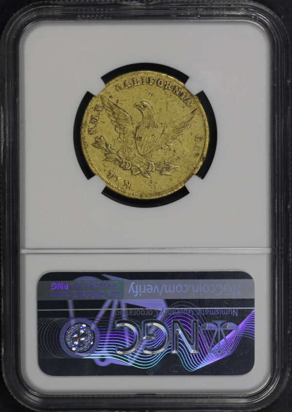 Reverse of this 1855 California Gold Wass, Molitor NGC AU-