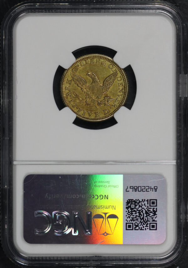 Reverse of this 1861 $5 Colorado Gold Clark, Gruber & Co. NGC AU-58