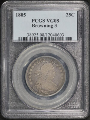 Obverse of this 1805 Draped Bust Quarter Browning 3 PCGS VG-08 