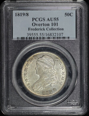 Obverse of this 1819/8 Capped Bust Half Dollar PCGS AU-55 O-101 Frederick Collection