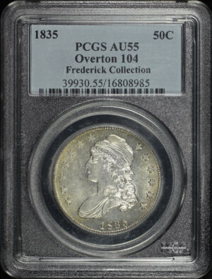 Obverse of this 1835 Capped Bust Half Dollar O-104 PCGS AU-55 Frederick Collection 