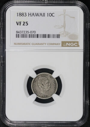 Obverse of this 1883 Liberty Seated Dime Hawaii NGC VF-25