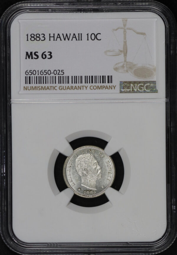 Obverse of this 1883 Hawaii 10c NGC MS-63