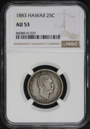 Obverse of this 1883 Quarter Hawaii NGC AU-53
