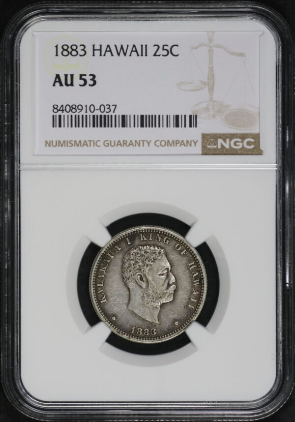 Obverse of this 1883 Quarter Hawaii NGC AU-53
