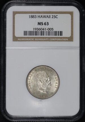 Obverse of this 1883  Kingdom of Hawaii Silver Quarter NGC MS-63