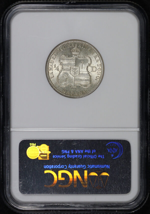 Reverse of this 1883  Kingdom of Hawaii Silver Quarter NGC MS-63