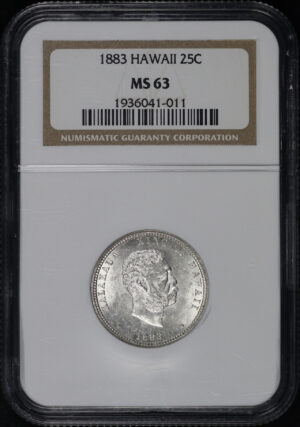 Obverse of this 1883 Kingdom of Hawaii Silver Quarter NGC MS-63