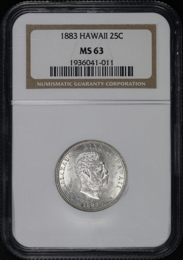 Obverse of this 1883 Kingdom of Hawaii Silver Quarter NGC MS-63