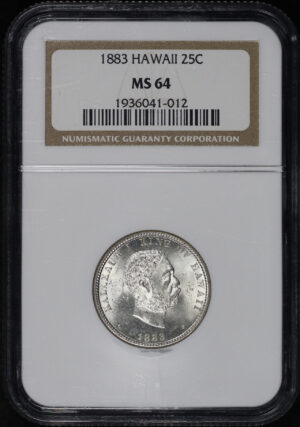 Obverse of this 1883 Kingdom of Hawaii Silver Quarter NGC MS-64