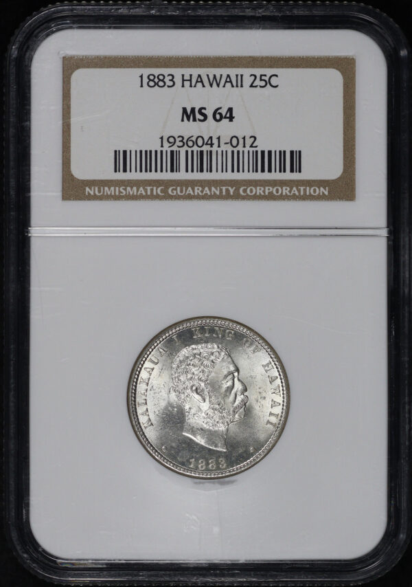 Obverse of this 1883 Kingdom of Hawaii Silver Quarter NGC MS-64