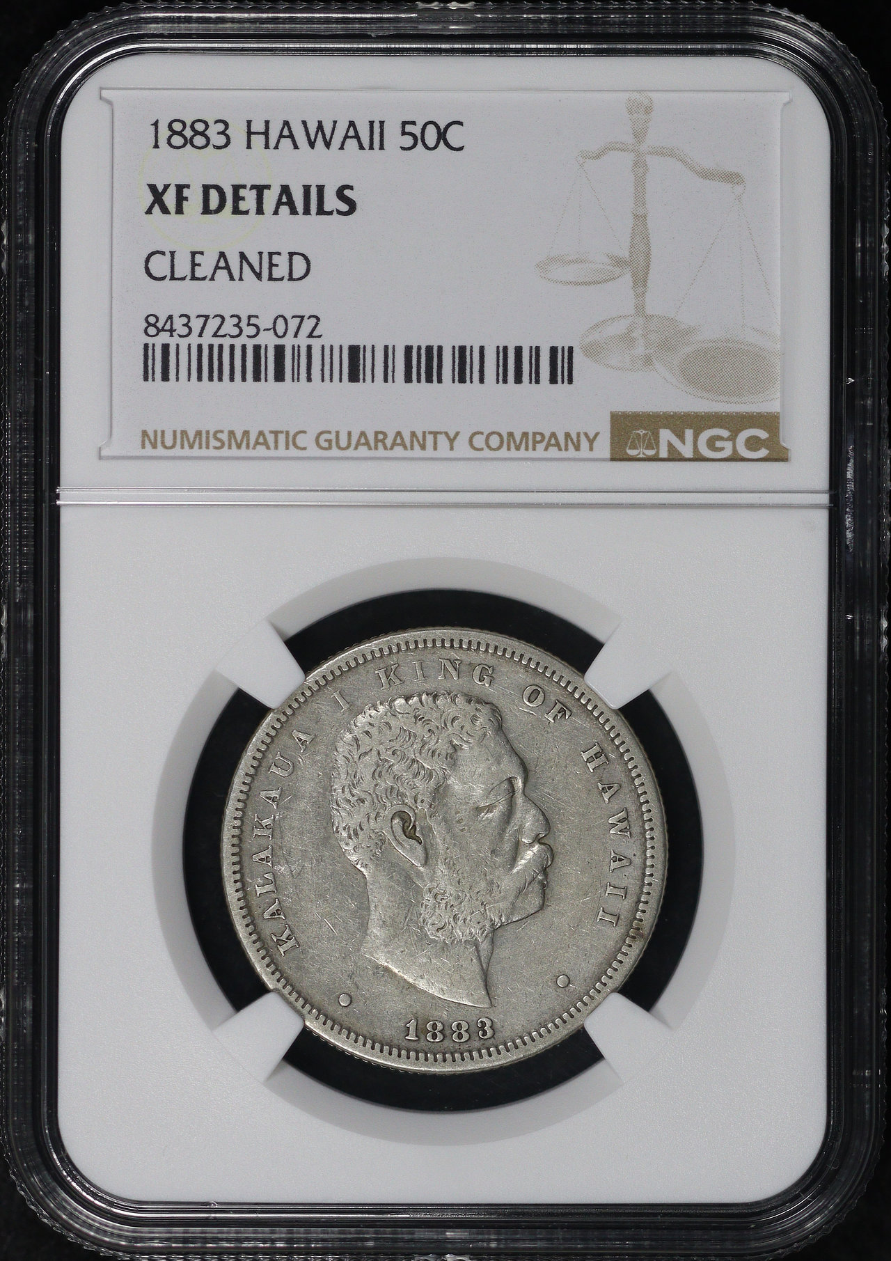 Obverse of this 1883 Hawaii Half Dollar NGC XF Details Cleaned