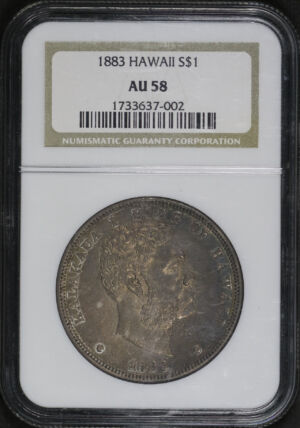 Obverse of this 1883 Hawaii $1 NGC AU-58