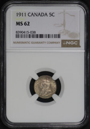 Obverse of this 1911 5C Canada NGC MS-62