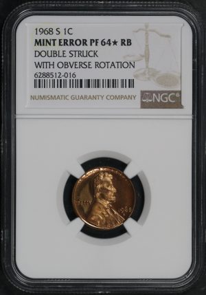 Obverse of this 1968-S Lincoln Cent Modern NGC PF-64 MINT ERROR Double Struck