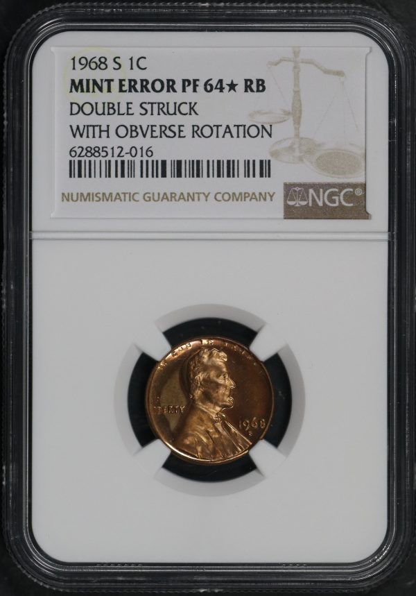 Obverse of this 1968-S Lincoln Cent Modern NGC PF-64 MINT ERROR Double Struck