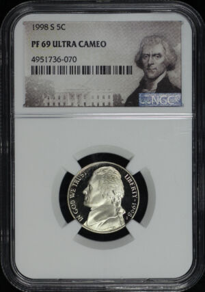 Obverse of this 1998-S Jefferson Nickel NGC PF-69 Ultra Cameo