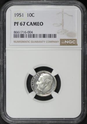 Obverse of this 1951 Roosevelt Dime NGC PF-67 Cameo