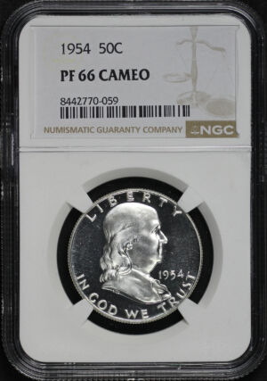 Obverse of this 1954 Franklin Half Dollar NGC PF-66 Cameo