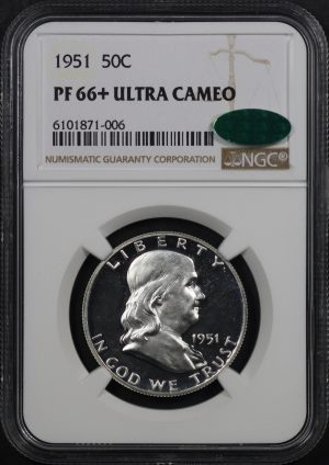 Obverse of this 1951 Franklin Half Dollar NGC PF-66+ UC CAC