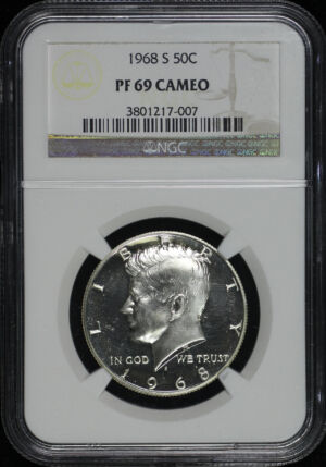 Obverse of this 1968-S Kennedy Half Dollar NGC PF-69 Cameo