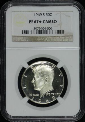 Obverse of this 1969-S Kennedy Half Dollar NGC PF-67★ CAMEO