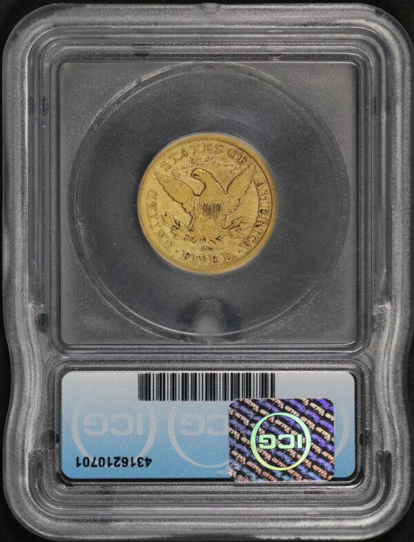 Reverse of this 1879-CC Liberty Head $5 ICG F-12
