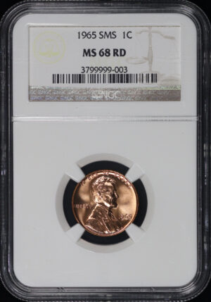 Obverse of this 1965 SMS Lincoln Cent Modern NGC MS-68 RD