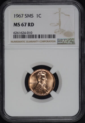 Obverse of this 1967 Lincoln Cent Modern SMS NGC MS-67 RD