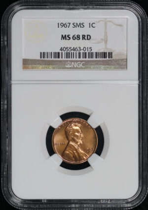 Obverse of this 1967 Lincoln Cent Modern SMS NGC MS-68 RD