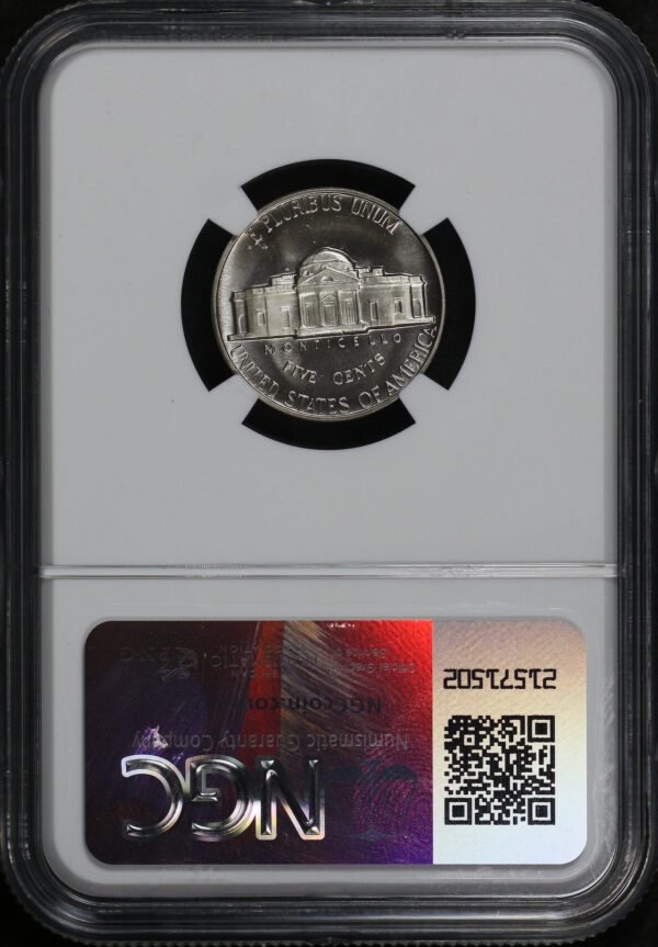 Reverse of this 1967 Jefferson Nickel SMS NGC MS-67 CAM