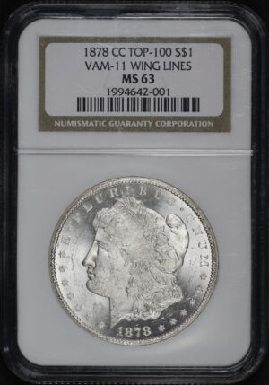 Obverse of this 1878-CC Top-100 VAM-11 Wing Lines Morgan Dollar NGC MS-63