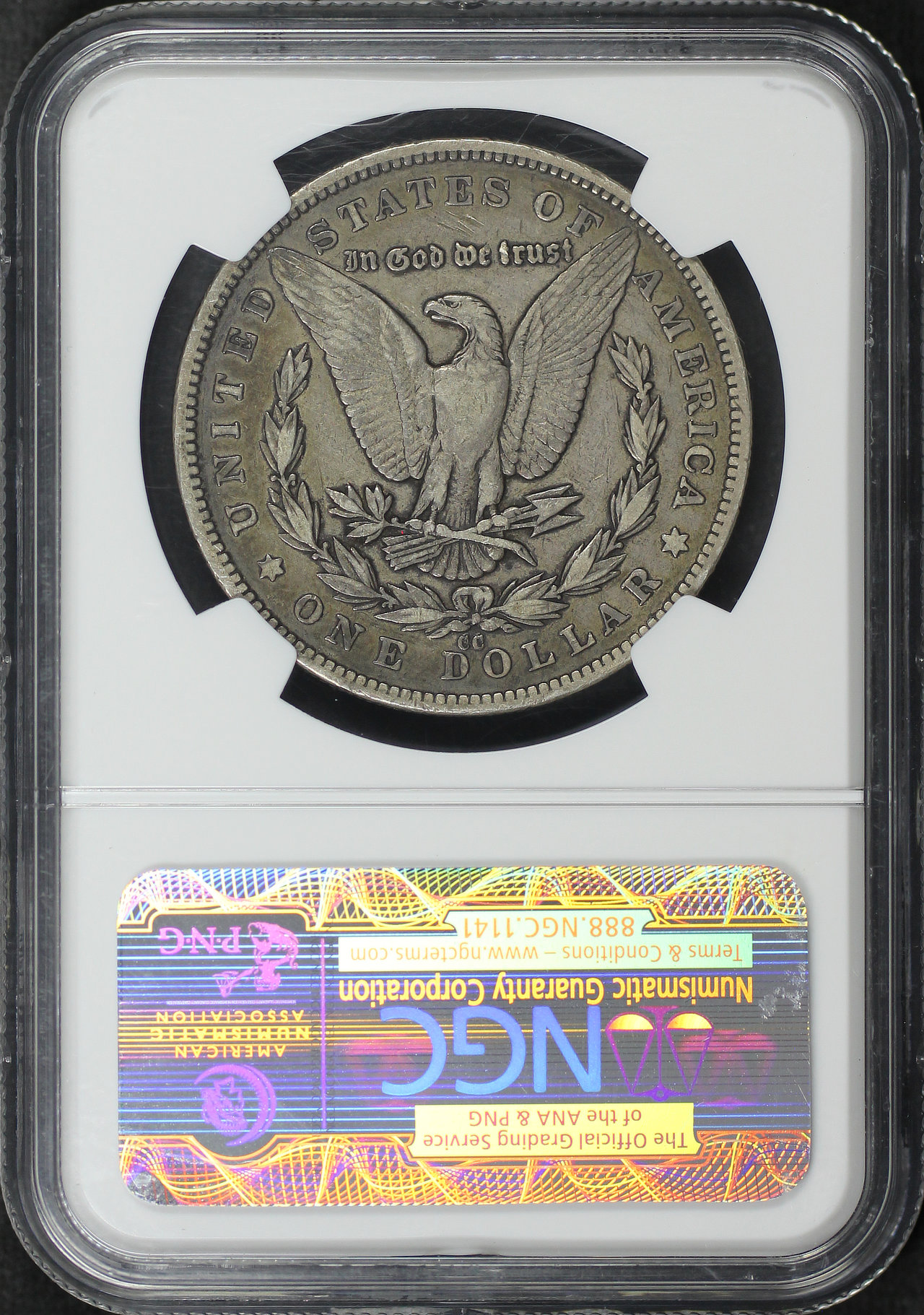 Reverse of this 1879-CC Morgan Dollar Capped Die VAM-3 Capped Die NGC VF-30