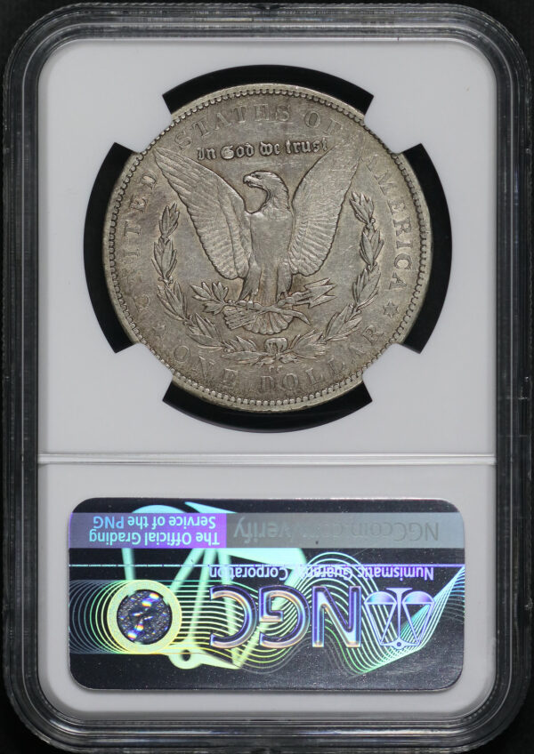 Reverse of this 1879-CC Top-100 Morgan Dollar VAM-3 Capped Die NGC XF-45 