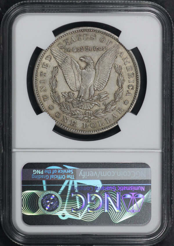 Reverse of this 1879-CC Top-100 Morgan Dollar VAM-3 Capped Die NGC XF-45 CAC