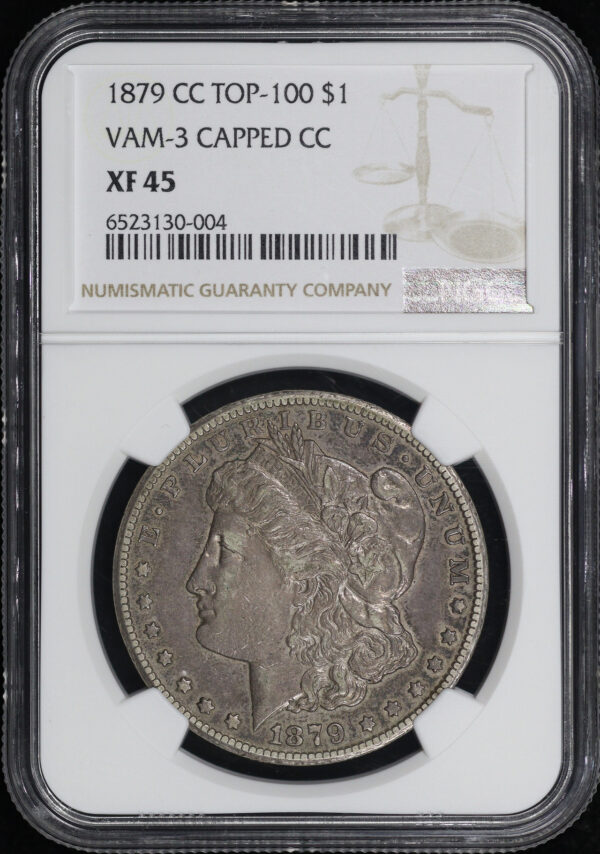 Obverse of this 1879-CC Top-100 VAM-3 Capped Die Morgan Dollar NGC XF-45 