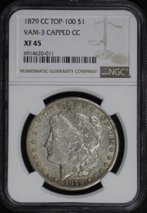 Obverse of this 1879-CC Top-100 Morgan Dollar VAM-3 NGC XF-45