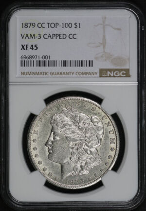 Obverse of this 1879-CC Top-100 VAM-3 Capped Die Morgan Dollar NGC XF-45