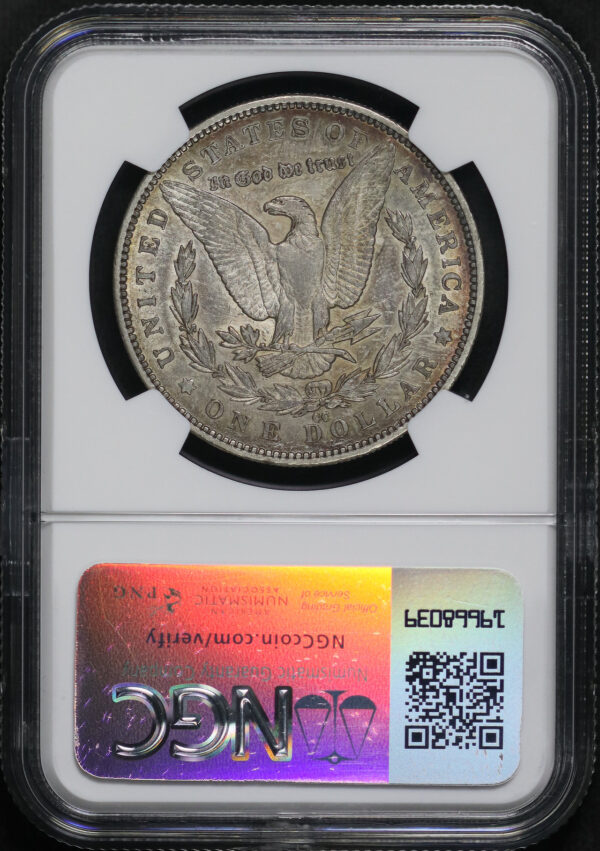 Reverse of this 1879-CC Top-100 Morgan Dollar VAM-3 Capped Die NGC AU-50 