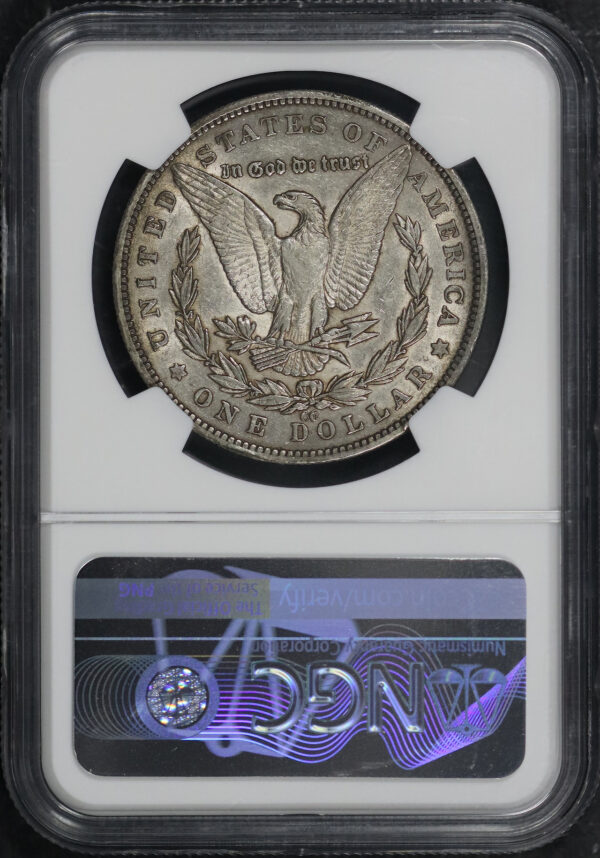 Reverse of this 1879-CC Top-100 Morgan Dollar VAM-3 Capped Die NGC AU-53 
