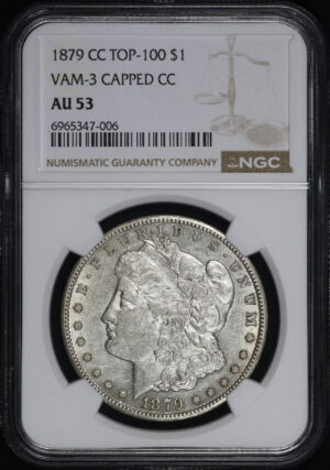 Obverse of this 1879-CC Top-100 VAM-3 Capped Die Morgan Dollar NGC AU-53