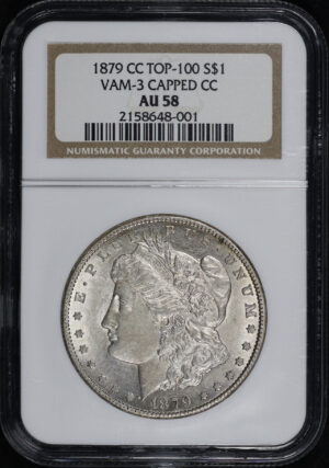 Obverse of this 1879-CC Top-100 VAM-3 Capped Die Morgan Dollar NGC AU-58 