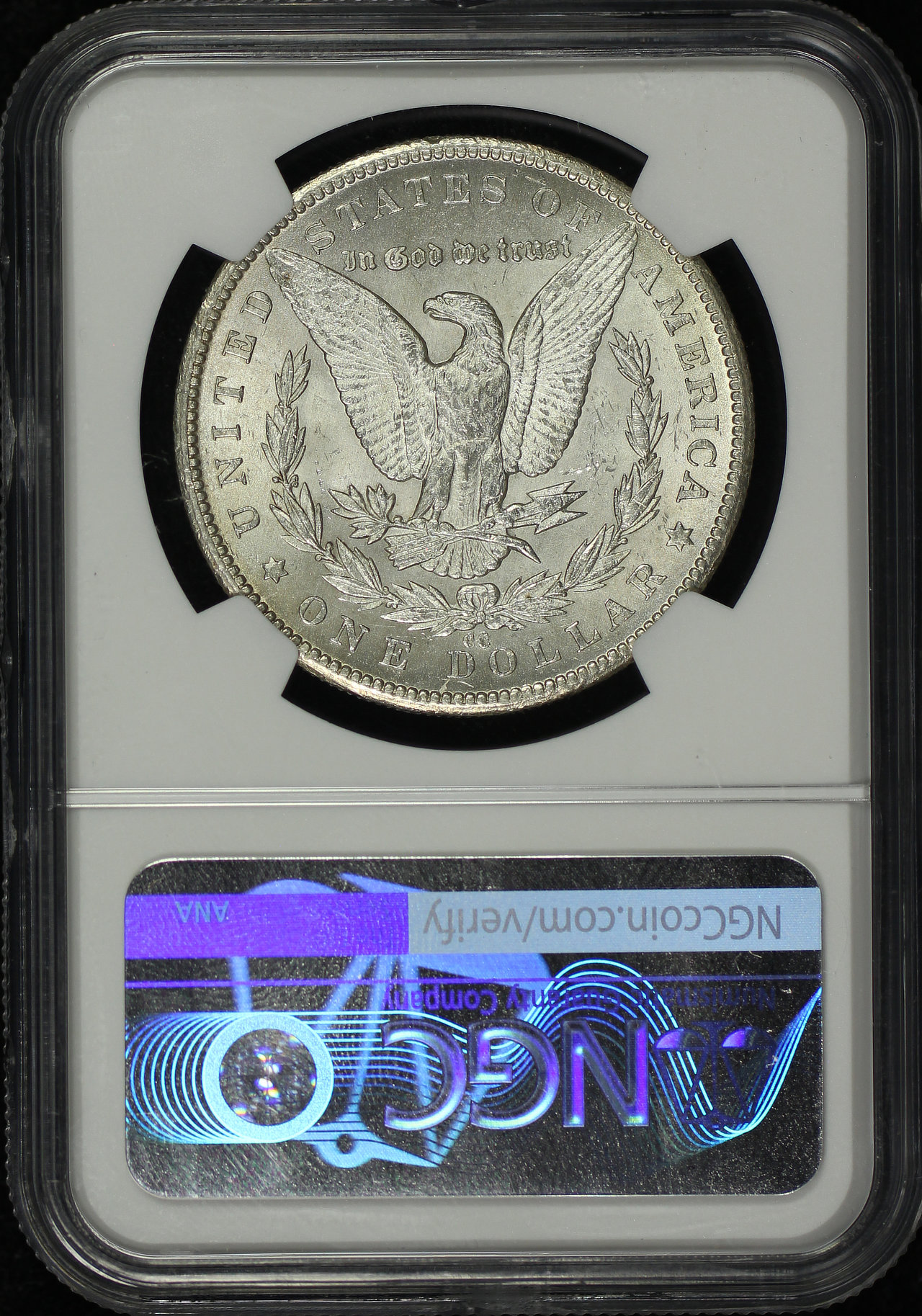 Reverse of this 1879-CC Top-100 Morgan Dollar VAM-3 Capped Die NGC MS-62