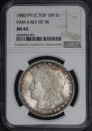 Obverse of this 1880/79-CC Top-100 VAM-4 Reverse of 1878 Morgan Dollar NGC MS-62