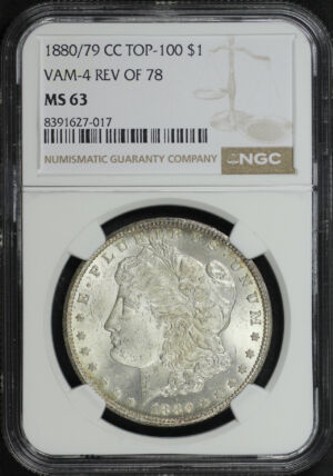 Obverse of this 1880/79-CC Top-100 Morgan Dollar VAM-4 Reverse of 1878 NGC MS-63