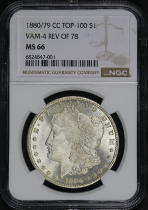Obverse of this 1880/79-CC Top-100 Morgan Dollar VAM-4 Reverse of 1878 NGC MS-66 