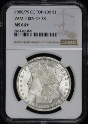 Obverse of this 1880/79-CC Top-100 Morgan Dollar VAM-4 Reverse of 1878 NGC MS-66+