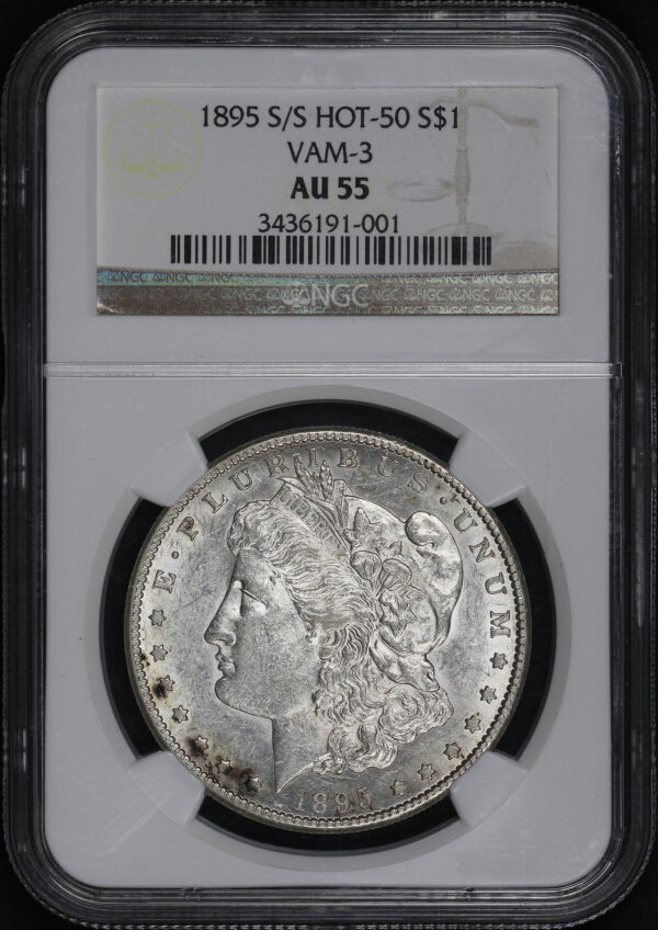 Obverse of this 1895-S/S Hot-50 Morgan Dollar VAM-3 NGC AU-55 