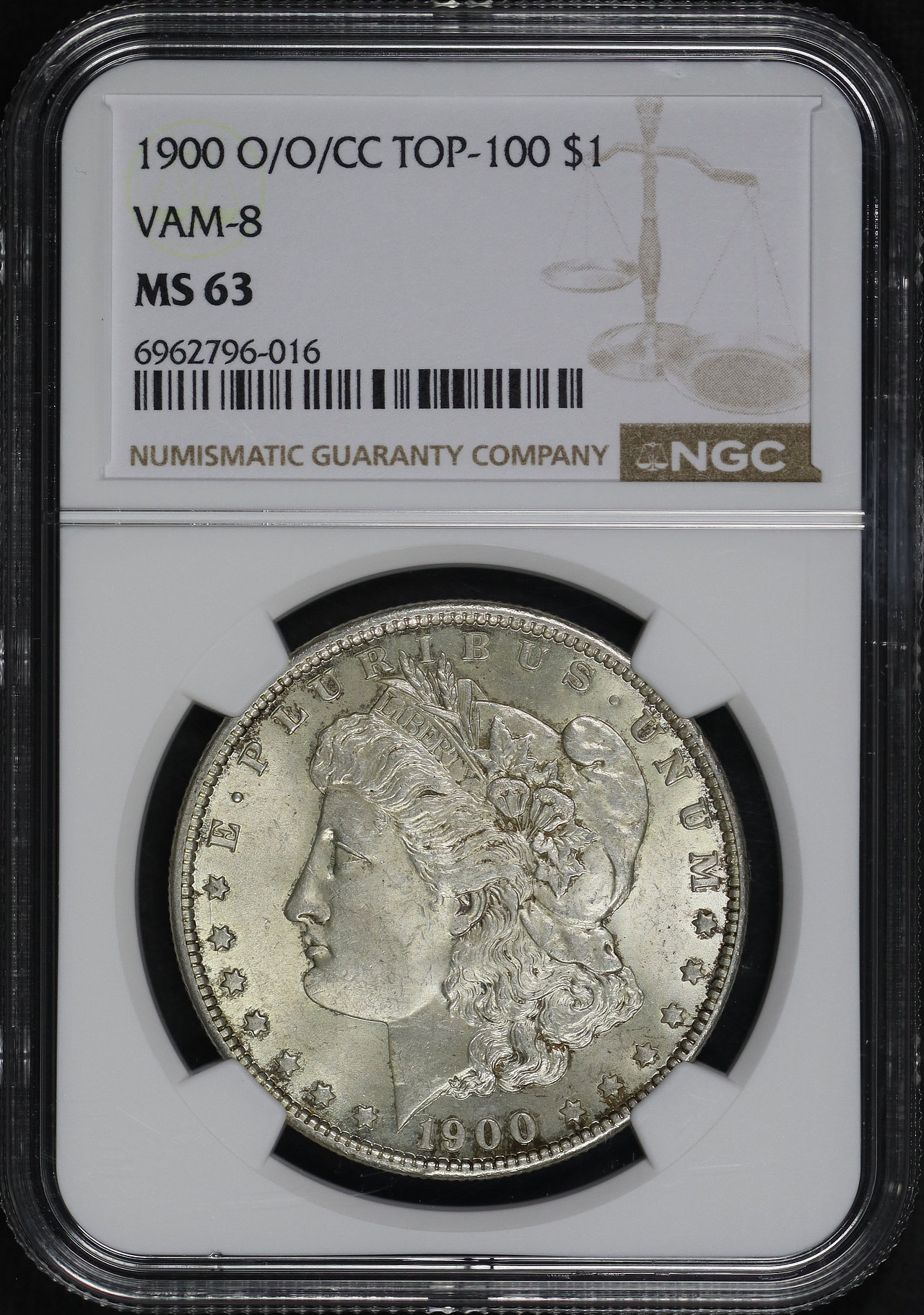 Obverse of this 1900-O/O/CC Top-100 VAM-8 Morgan Dollar NGC MS-63