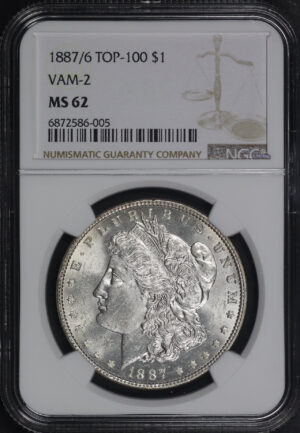 Obverse of this 1887/6 Top-100 VAM-2 Morgan Dollar NGC MS-62
